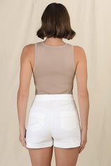 Silvia Denim Shorts - High Waisted Contrast Stitching Shorts in White