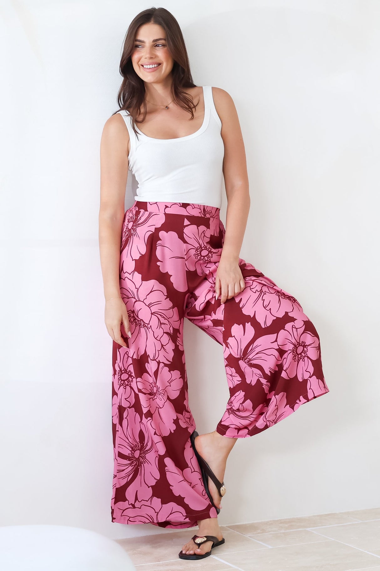 Silvie Pants - High Waist Wide Leg Pants in Full Bloom Print