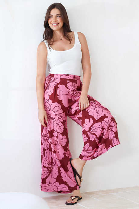 Silvie Pants - High Waist Wide Leg Pants in Full Bloom Print