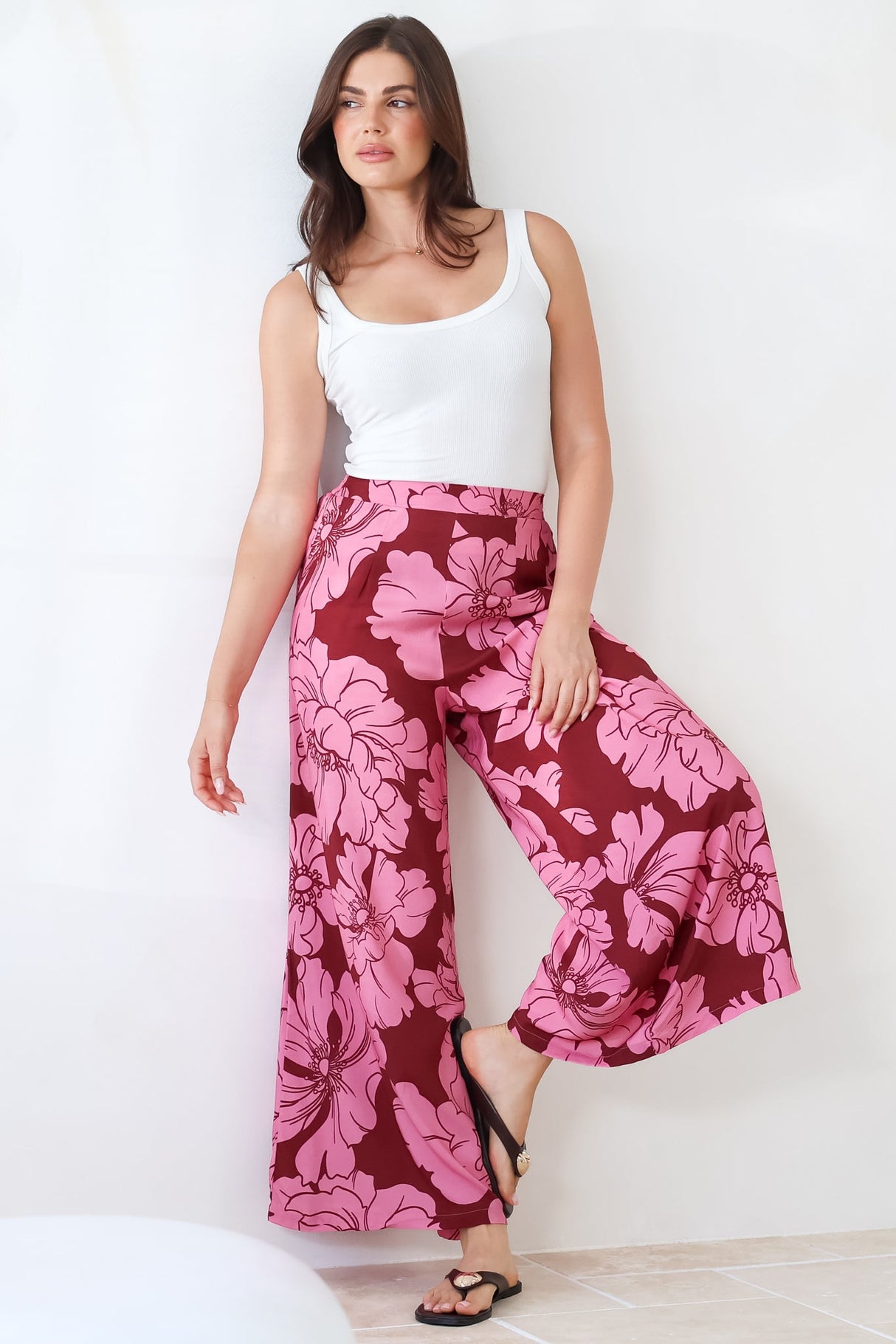 Silvie Pants - High Waist Wide Leg Pants in Full Bloom Print