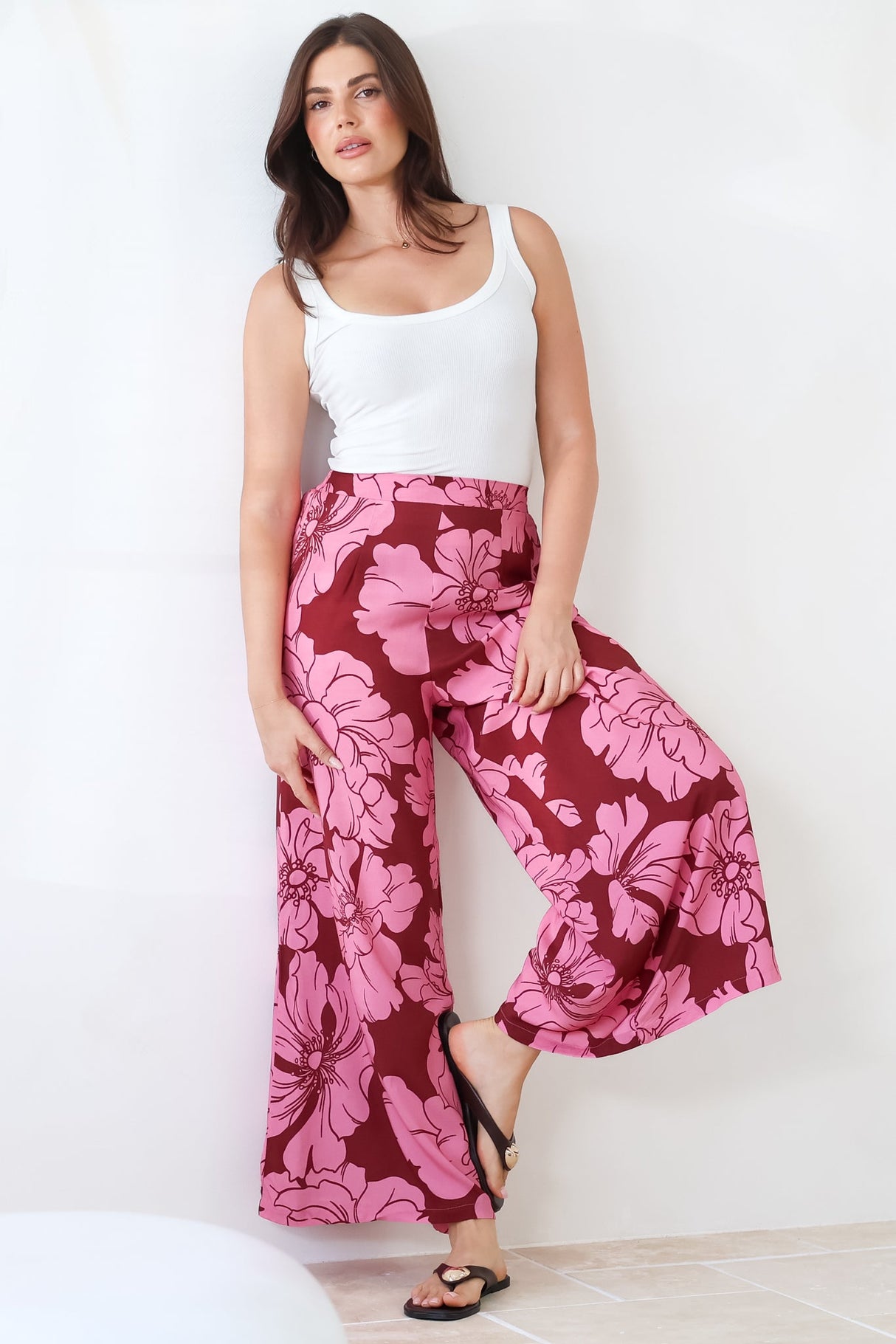 Silvie Pants - High Waist Wide Leg Pants in Full Bloom Print
