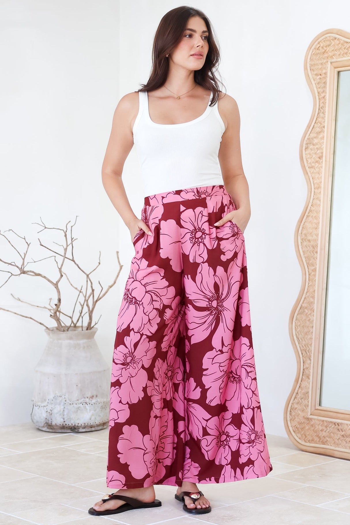 Silvie Pants - High Waist Wide Leg Pants in Full Bloom Print