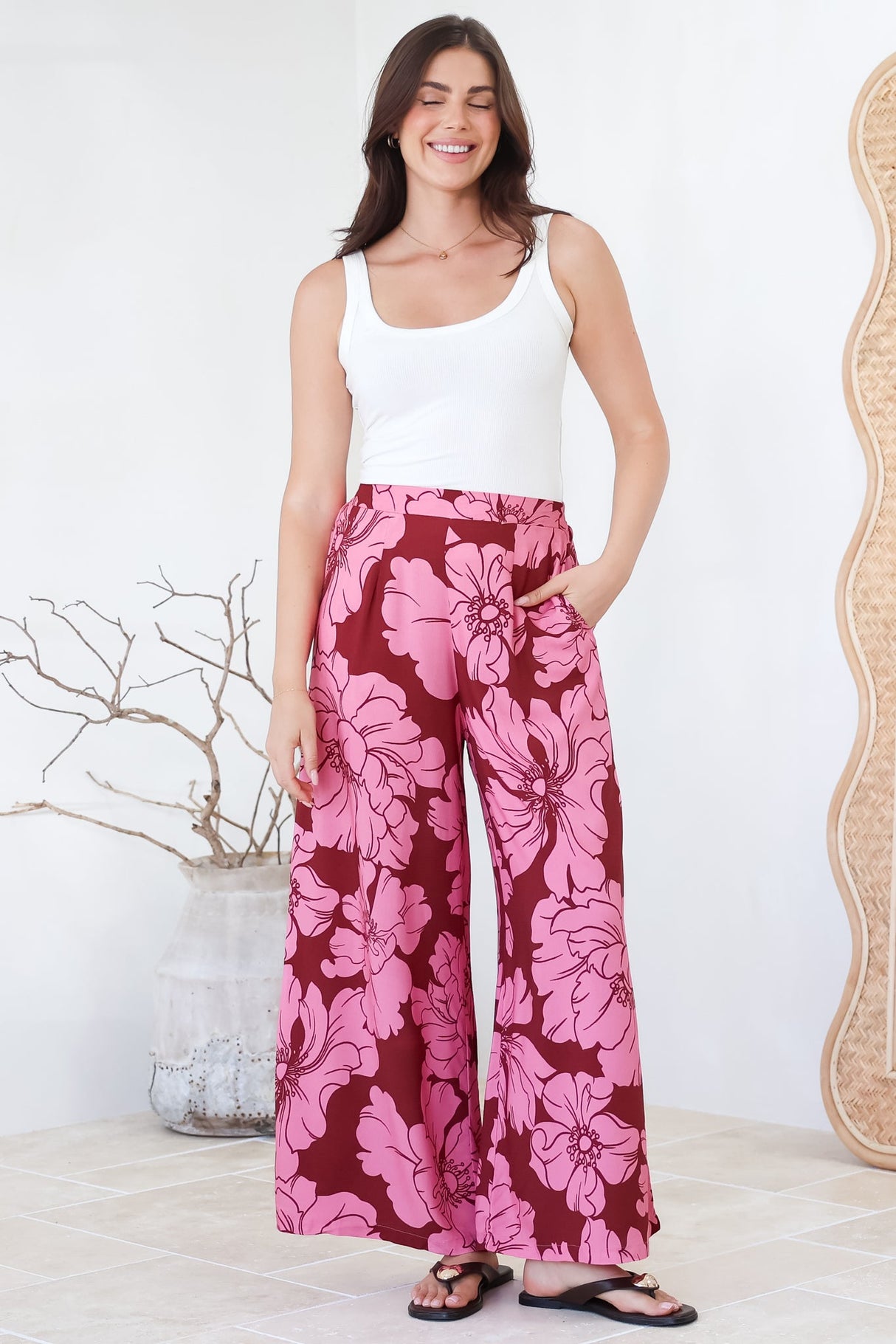 Silvie Pants - High Waist Wide Leg Pants in Full Bloom Print
