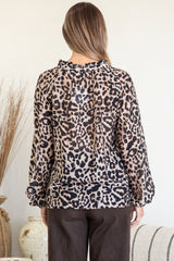 Simona Top - Mandarin Collar Buttoned Bodice Sheer Pull Over with Lace Detail in Rion Print