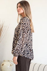 Simona Top - Mandarin Collar Buttoned Bodice Sheer Pull Over with Lace Detail in Rion Print