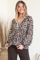 Simona Top - Mandarin Collar Buttoned Bodice Sheer Pull Over with Lace Detail in Rion Print