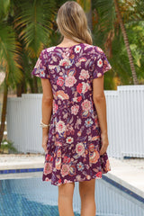Simone Mini Dress - V Neck Tiered Dress with Flutter Sleeves in Archer Print