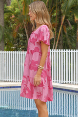 Simone Mini Dress - V Neck Tiered Dress with Flutter Sleeves in Colter Print Pink