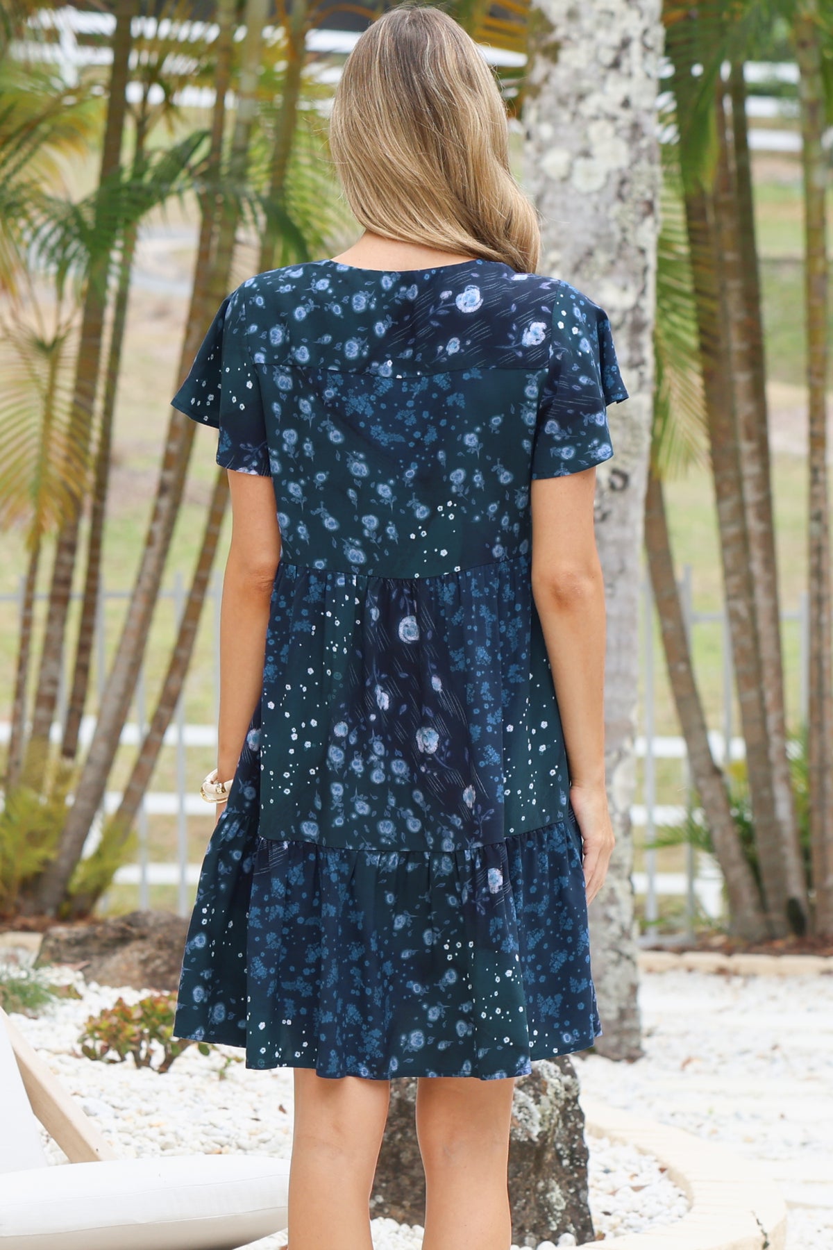 Simone Mini Dress - V Neck Tiered Dress with Flutter Sleeves in Noelle Print