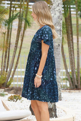 Simone Mini Dress - V Neck Tiered Dress with Flutter Sleeves in Noelle Print
