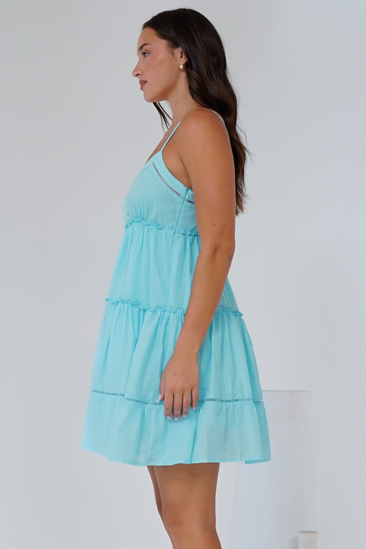Sitara Mini Dress - V-Neck Tiered Sun Dress in Aqua