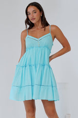 Sitara Mini Dress - V-Neck Tiered Sun Dress in Aqua