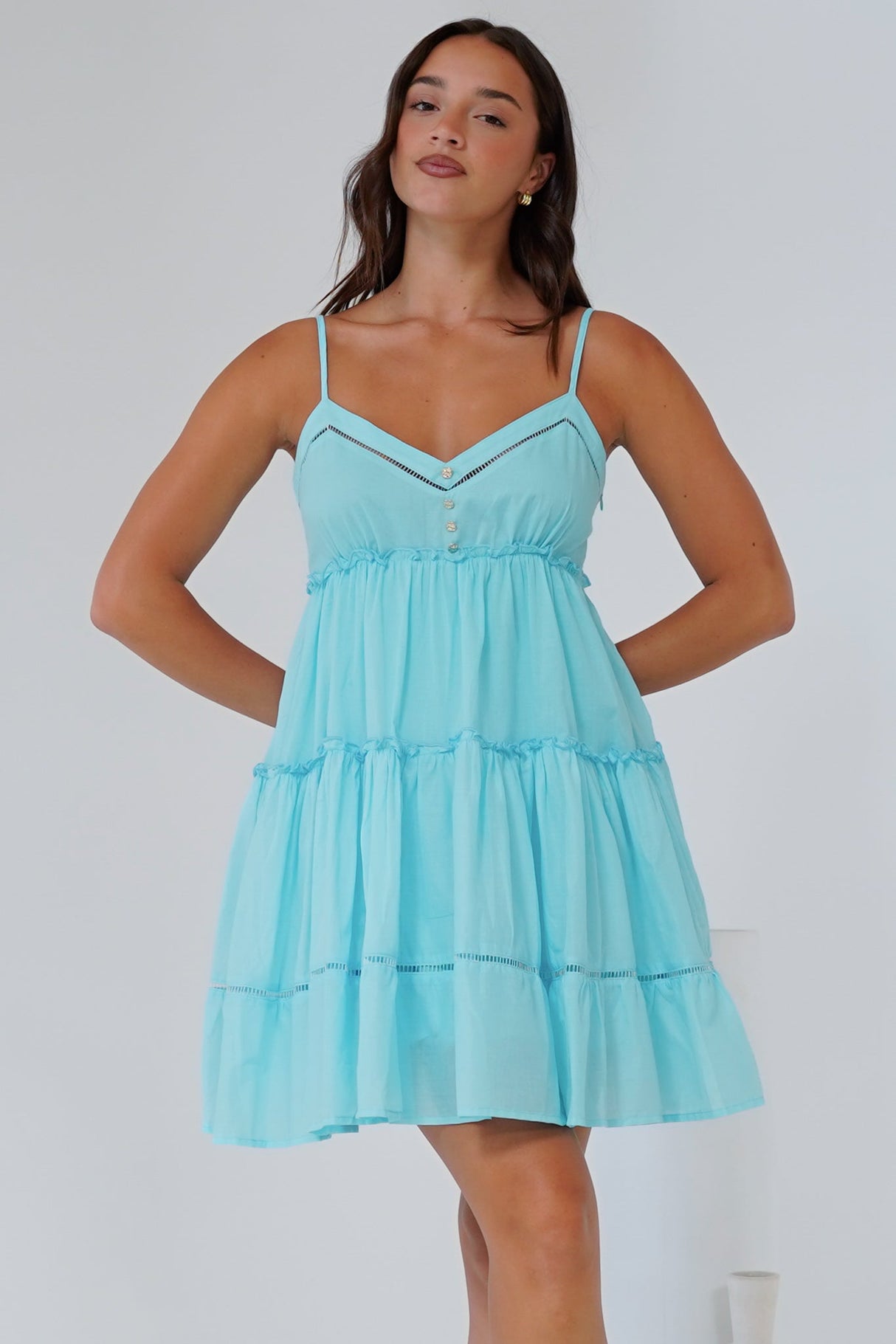 Sitara Mini Dress - V-Neck Tiered Sun Dress in Aqua