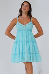 Sitara Mini Dress - V-Neck Tiered Sun Dress in Aqua