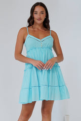 Sitara Mini Dress - V-Neck Tiered Sun Dress in Aqua