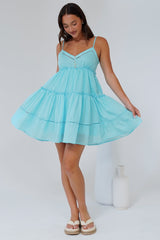 Sitara Mini Dress - V-Neck Tiered Sun Dress in Aqua