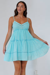 Sitara Mini Dress - V-Neck Tiered Sun Dress in Aqua