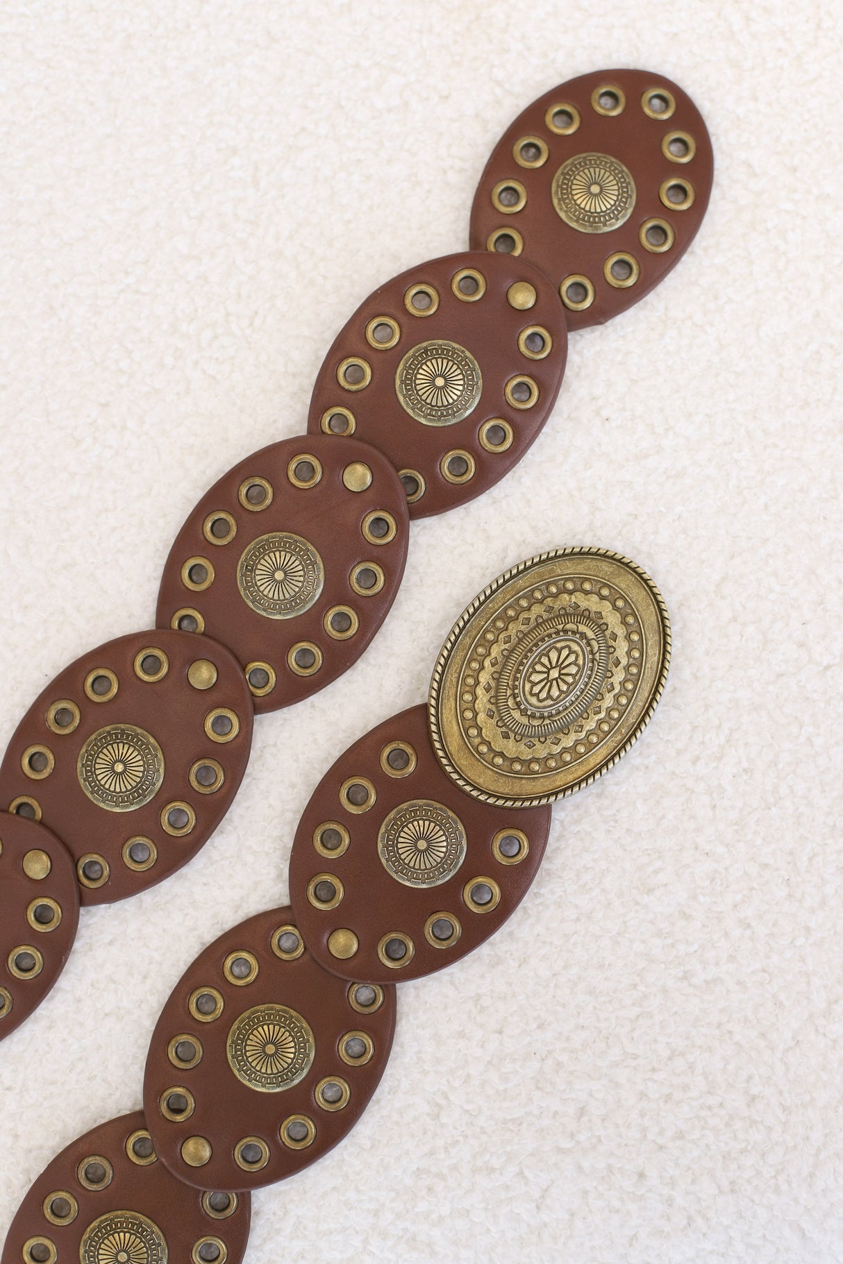 Slate Rivet Gold Buckle Belt - Brown