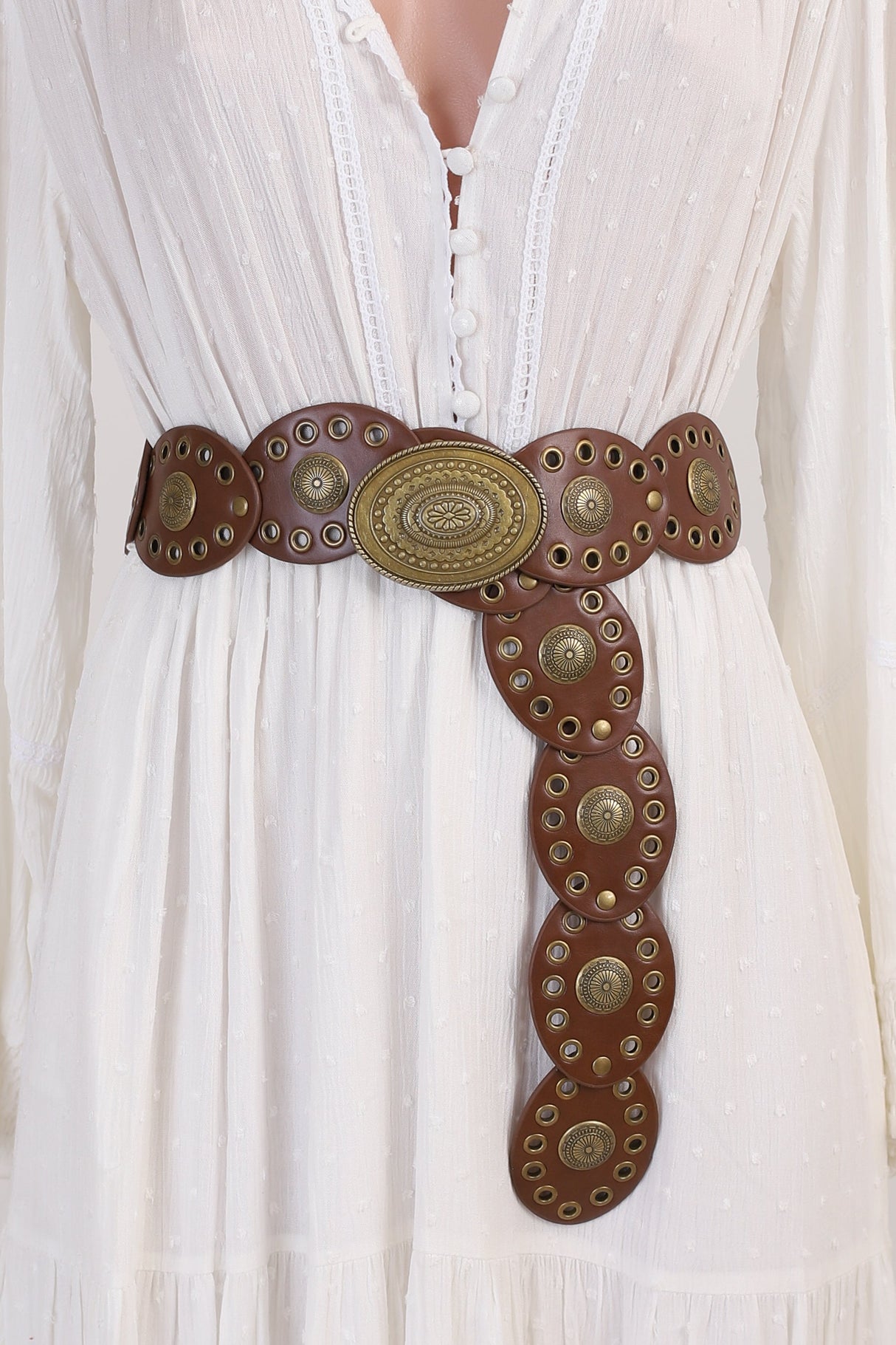 Slate Rivet Gold Buckle Belt - Brown
