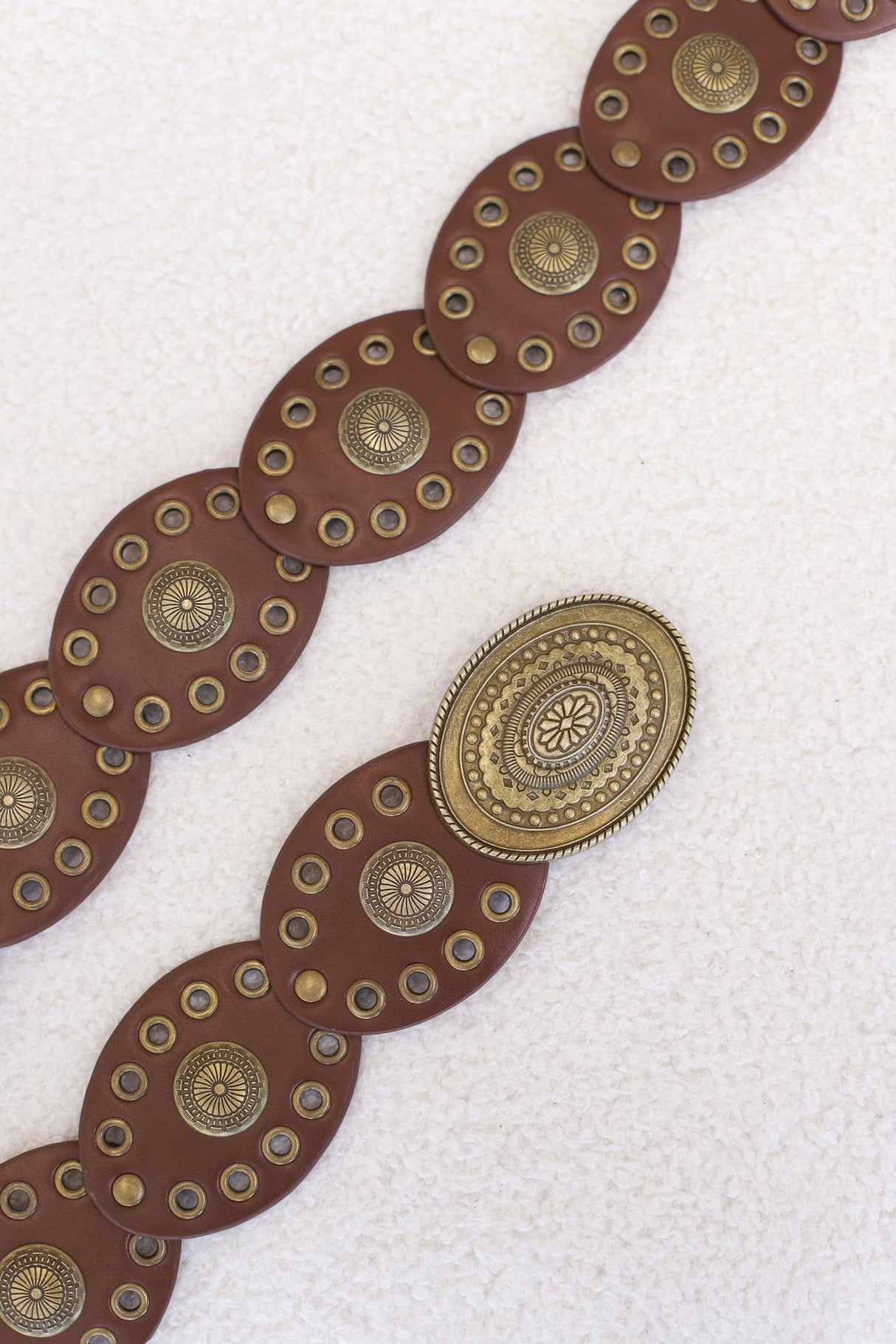 Slate Rivet Gold Buckle Belt - Brown