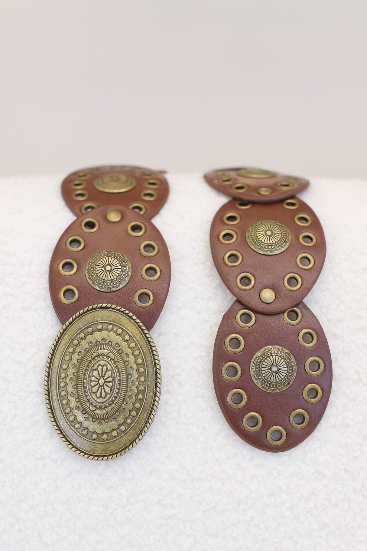 Slate Rivet Gold Buckle Belt - Brown