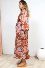 Sloane Maxi Dress - Collared Button Down Shirt Dress with Wrap Waist Tie in Perla Print