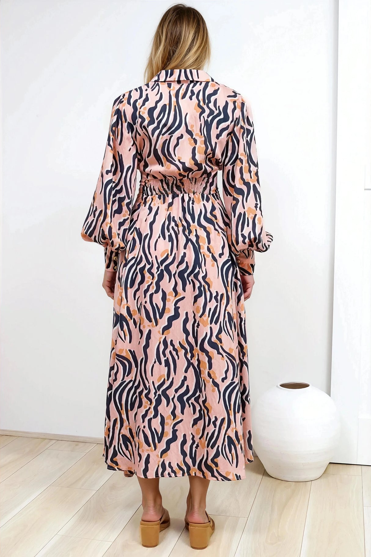 Sloane Maxi Dress - Collared Button Down Shirt Dress with Wrap Waist Tie in Zimmi Print