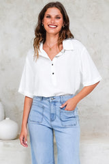 Solana Top - Collared Buttoned Neckline Boxy Tee in White