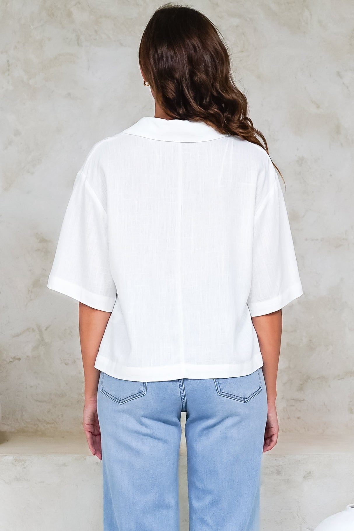 Solana Top - Collared Buttoned Neckline Boxy Tee in White
