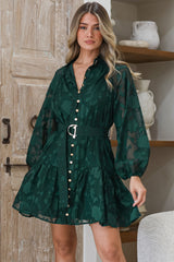 Model wearing Solange Mini Dress in Emerald from Salty Crush