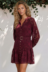Model wearing Solange Mini Dress in Wine from Salty Crush