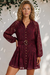 Model wearing Solange Mini Dress in Wine from Salty Crush
