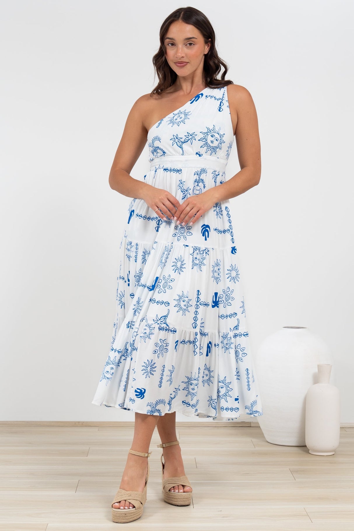 Solara Midi Dress - One Shoulder A-Line Midi Dress in Jorah Print