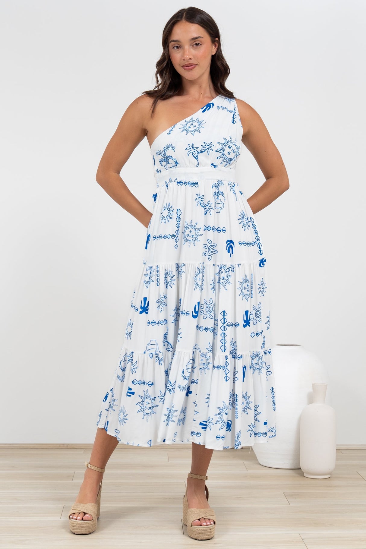 Solara Midi Dress - One Shoulder A-Line Midi Dress in Jorah Print
