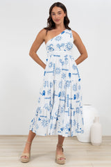 Solara Midi Dress - One Shoulder A-Line Midi Dress in Jorah Print