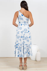 Solara Midi Dress - One Shoulder A-Line Midi Dress in Jorah Print