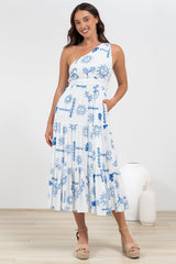 Solara Midi Dress - One Shoulder A-Line Midi Dress in Jorah Print