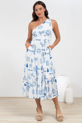 Solara Midi Dress - One Shoulder A-Line Midi Dress in Jorah Print
