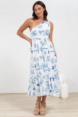 Solara Midi Dress - One Shoulder A-Line Midi Dress in Jorah Print