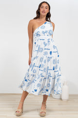 Solara Midi Dress - One Shoulder A-Line Midi Dress in Jorah Print