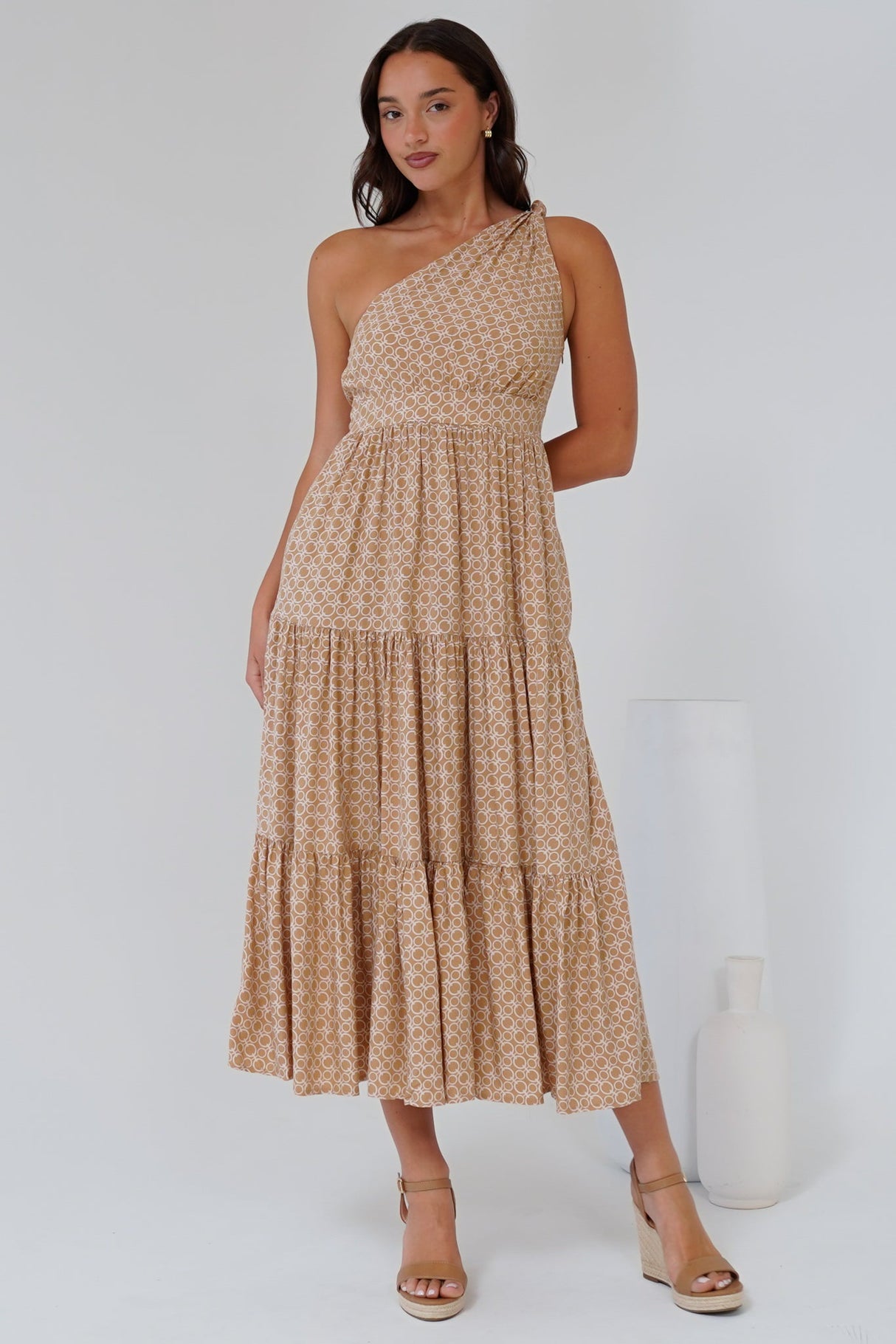 Solara Midi Dress - One Shoulder A-Line Midi Dress in Tango Print