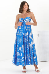 Solie Maxi Dress - Halter Neck Dress with Elasticated Back in Aurie Print