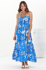 Solie Maxi Dress - Halter Neck Dress with Elasticated Back in Aurie Print