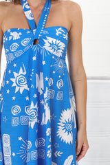 Solie Maxi Dress - Halter Neck Dress with Elasticated Back in Aurie Print