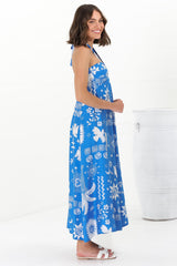 Solie Maxi Dress - Halter Neck Dress with Elasticated Back in Aurie Print