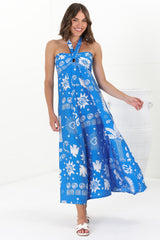 Solie Maxi Dress - Halter Neck Dress with Elasticated Back in Aurie Print