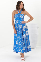 Solie Maxi Dress - Halter Neck Dress with Elasticated Back in Aurie Print