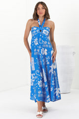 Solie Maxi Dress - Halter Neck Dress with Elasticated Back in Aurie Print