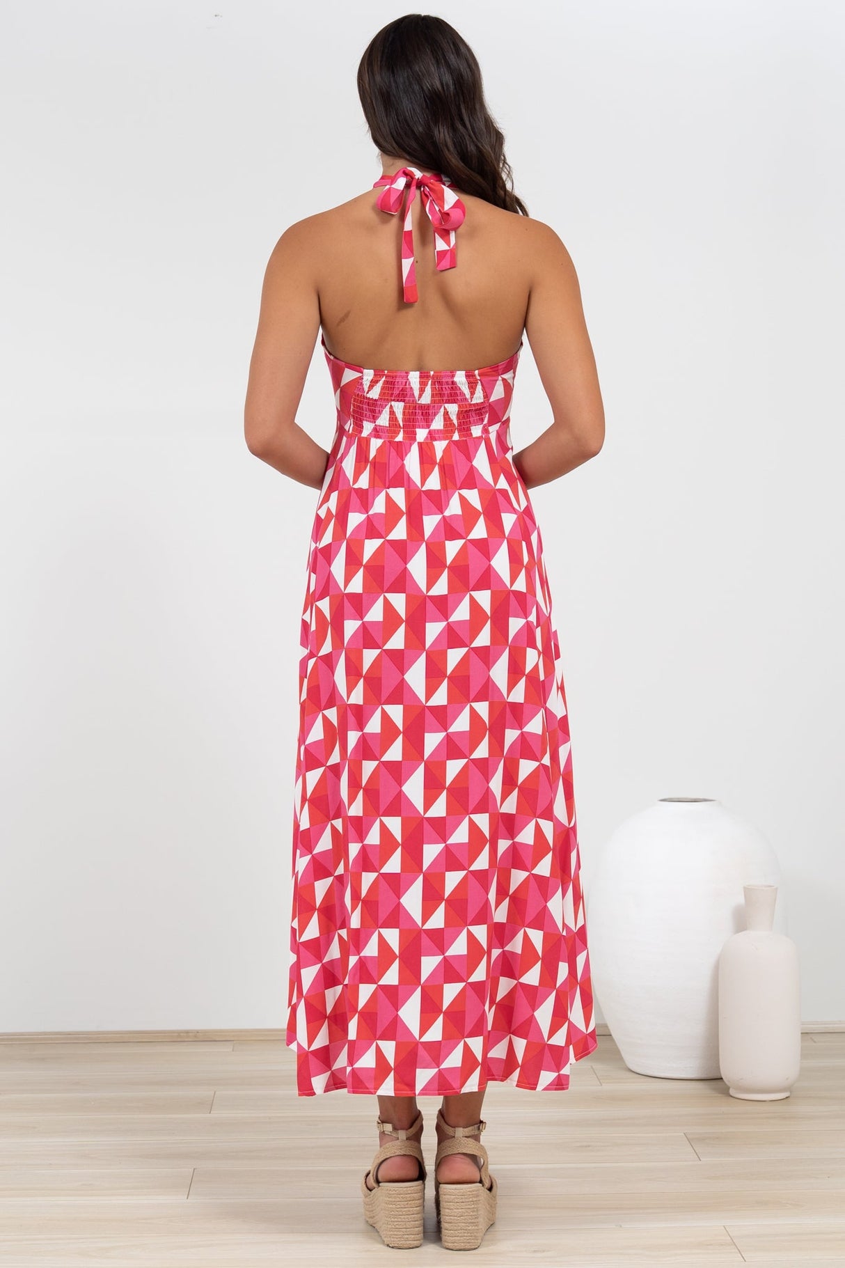 Solie Midi Dress - Halter Neck Dress with Elasticated Back in Lynne Print