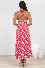 Solie Midi Dress - Halter Neck Dress with Elasticated Back in Lynne Print